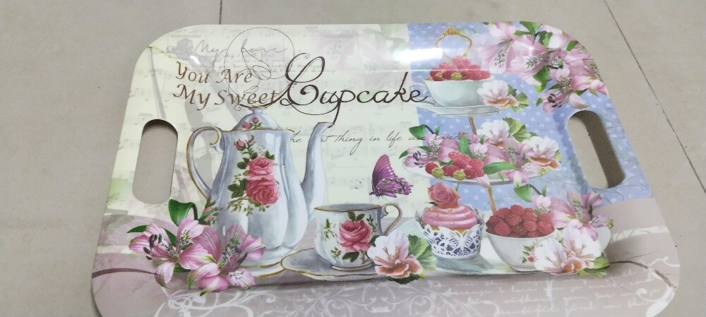 Floral Serving Tray with Handles - 2