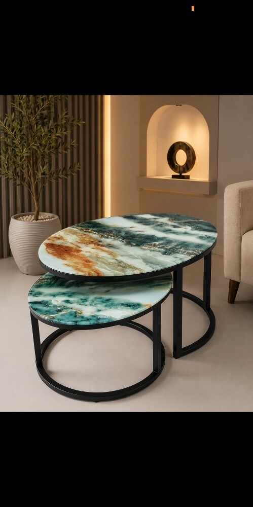 glass coffee table set - 3