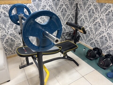 barbell + 20kg plates + bench  - 1