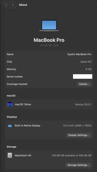 MacBook Pro M2 13 - 8GB RAM 512GB - 4