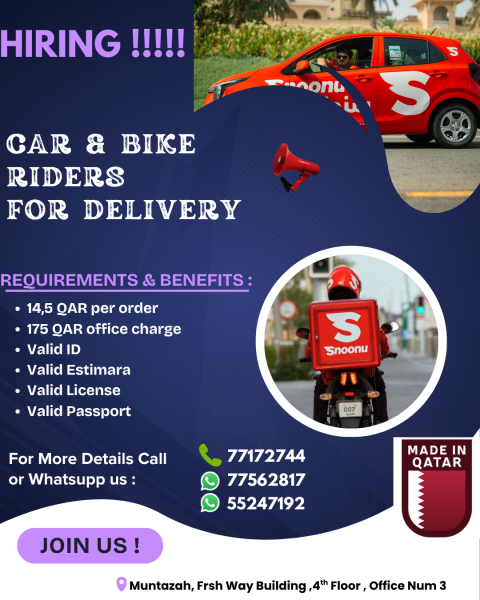 Hiring Snoonu Car & Bike drivers - 1