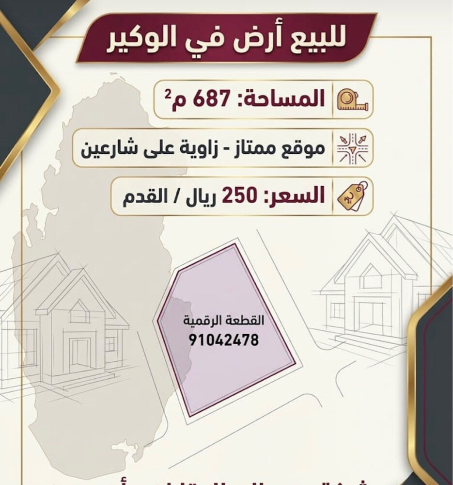 للبيع أرض شارعين زاويه بالوكير - 1