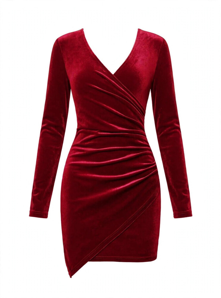 VELVET DRESS-CHERRY RED  - 1