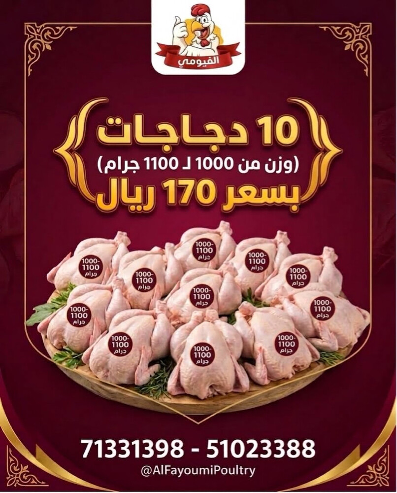 10 دجاجات فريش ب 170 وتوصيل مجاني - 1