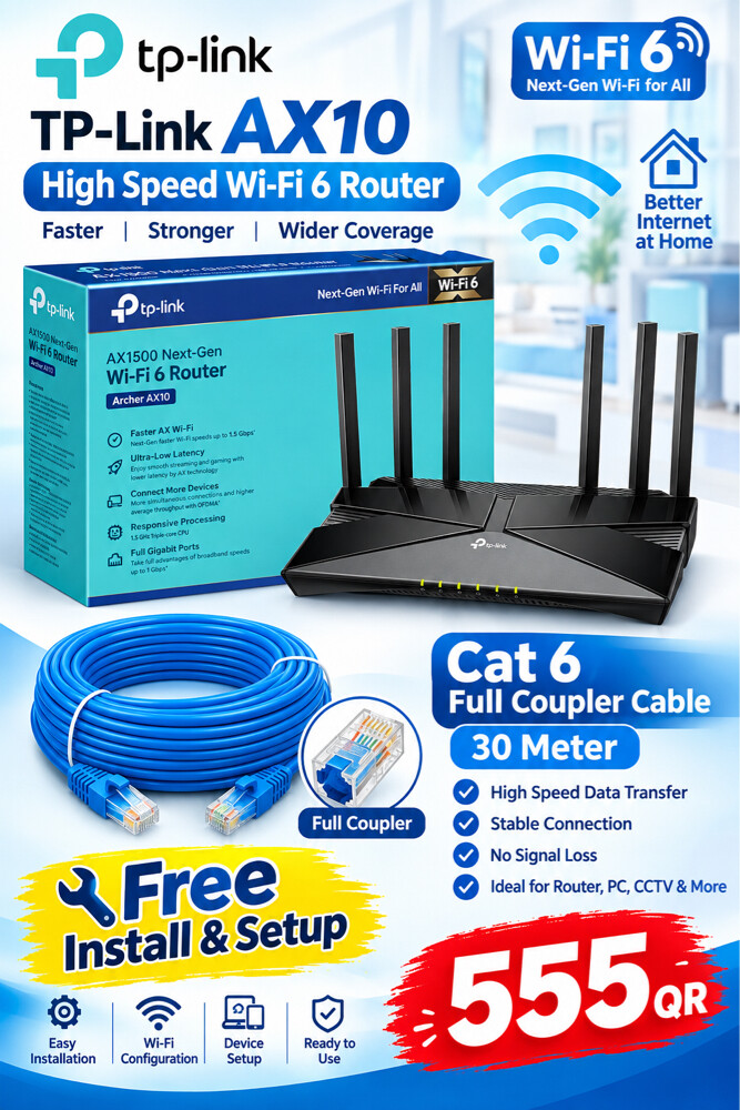 Tplink Ax10 SpeedRouter+Cat6 Cable - 1