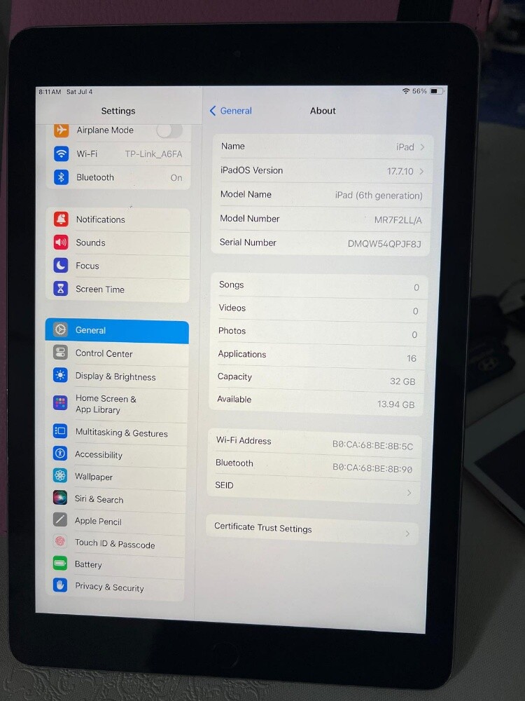 iPad 6 /32gb/Wifi/ ios -17.. - 4