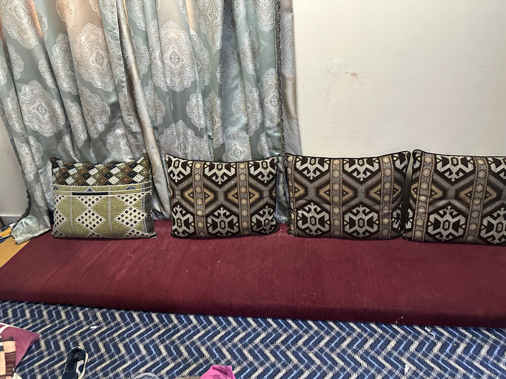 4 pillows 1 long sitting mattress  - 1
