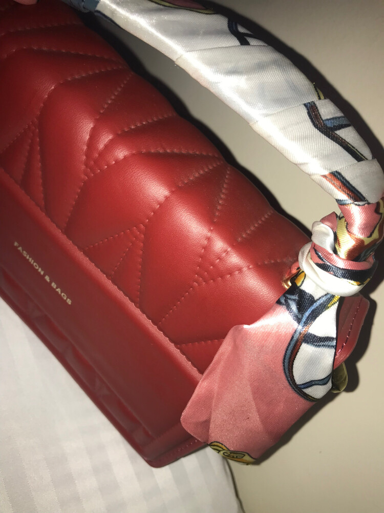Red Quilted Handbag with Silk Scarf - 2