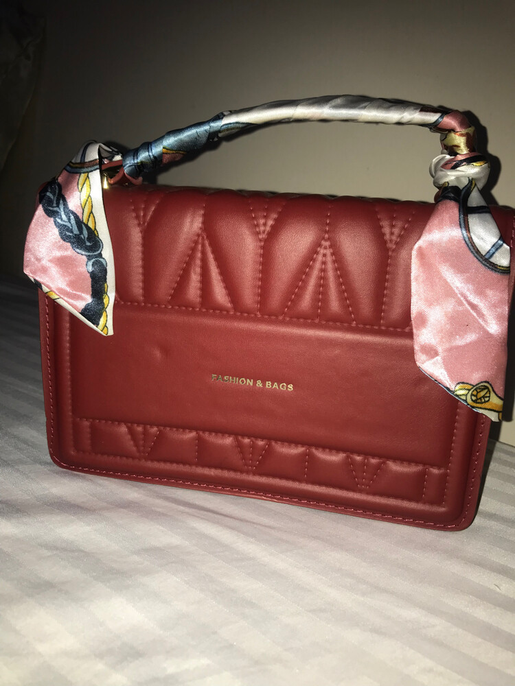 Red Quilted Handbag with Silk Scarf - 3