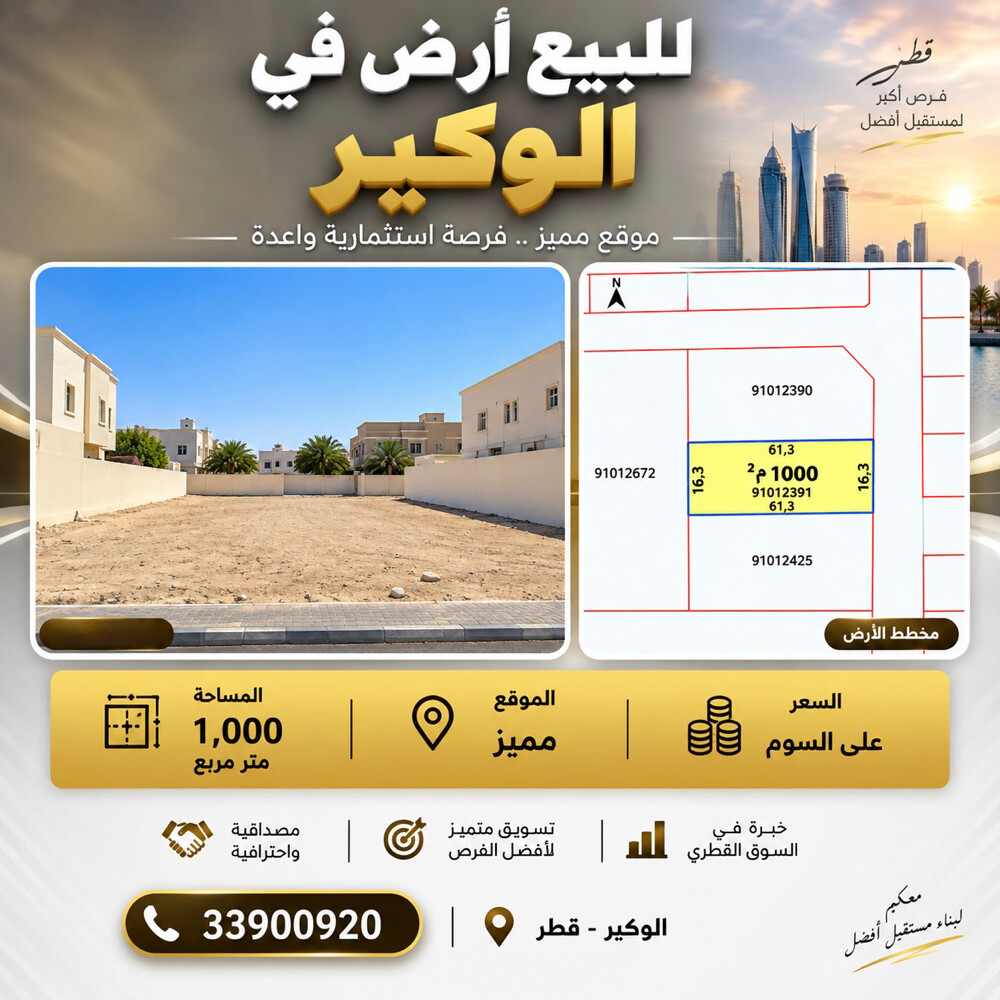 للبيع ارض في الوكير  - 1