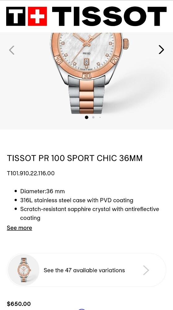 Genuine Tissot PR100 Women's Watch - 6