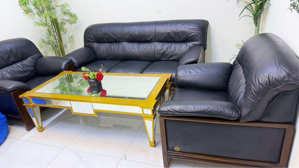 Leather black sofa set good conditi - 8