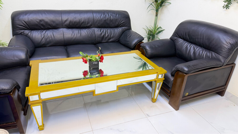 Leather black sofa set good conditi - 7