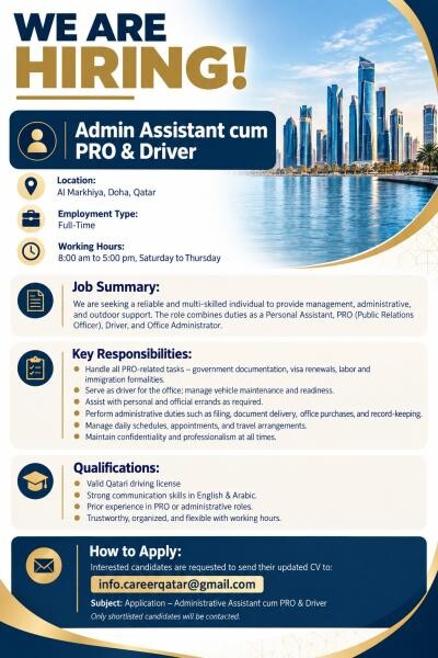 Admin Assistant cum PRO & Driver - 1