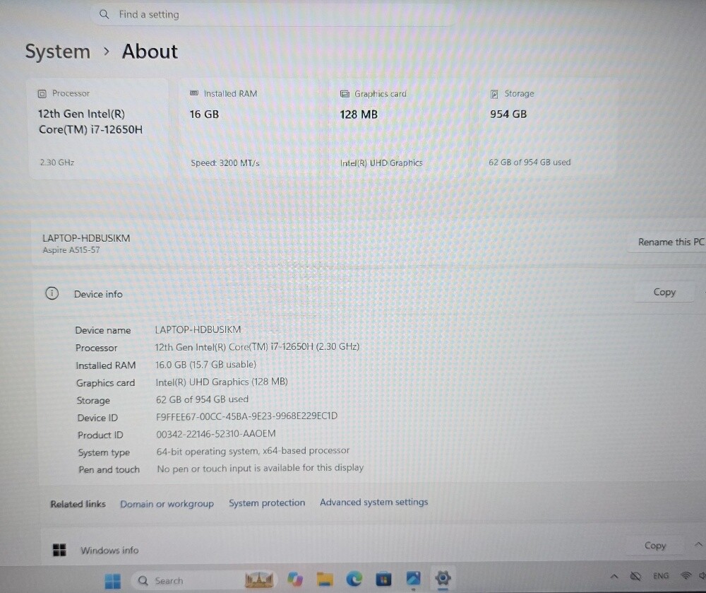 ACER Aspire 5 i7-12 16GB-1TB 15.6"F - 10