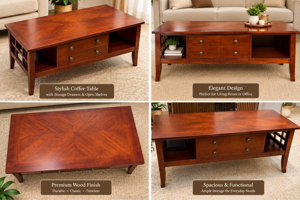wood coffee table with drawer  - 3