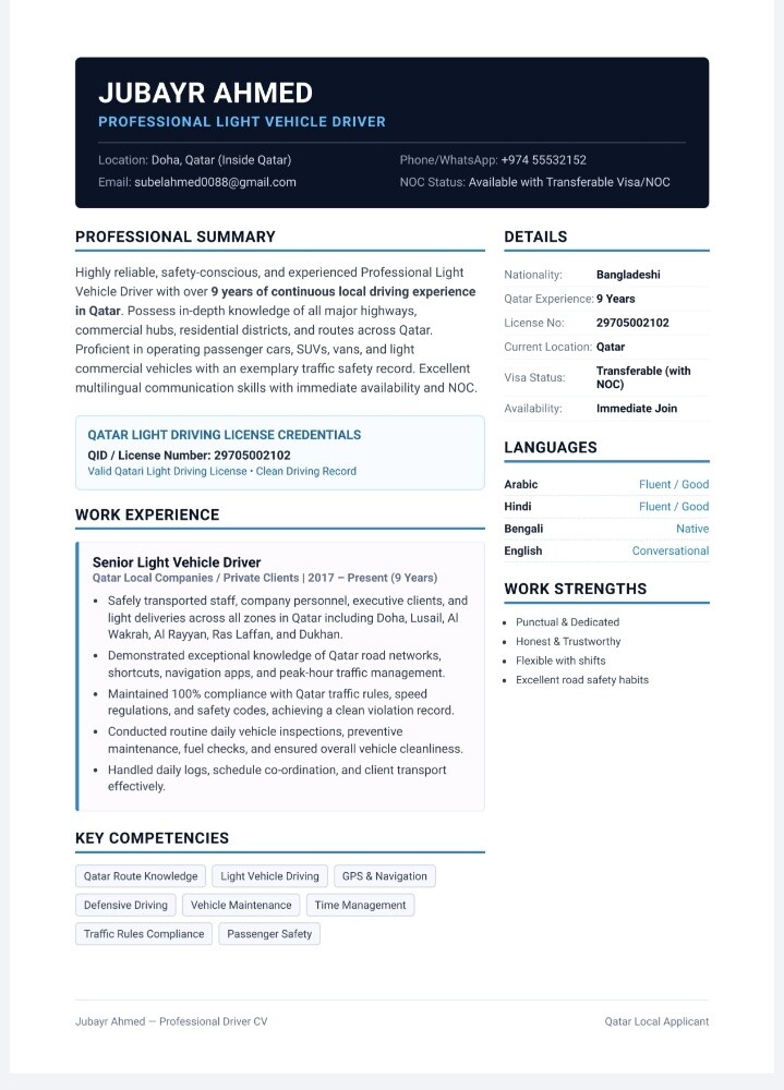 Experienced Light driver Available - 1