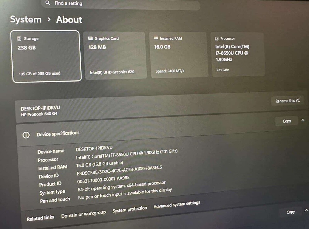 Hp ProBook G4 640 - i7 , 16GB - 5