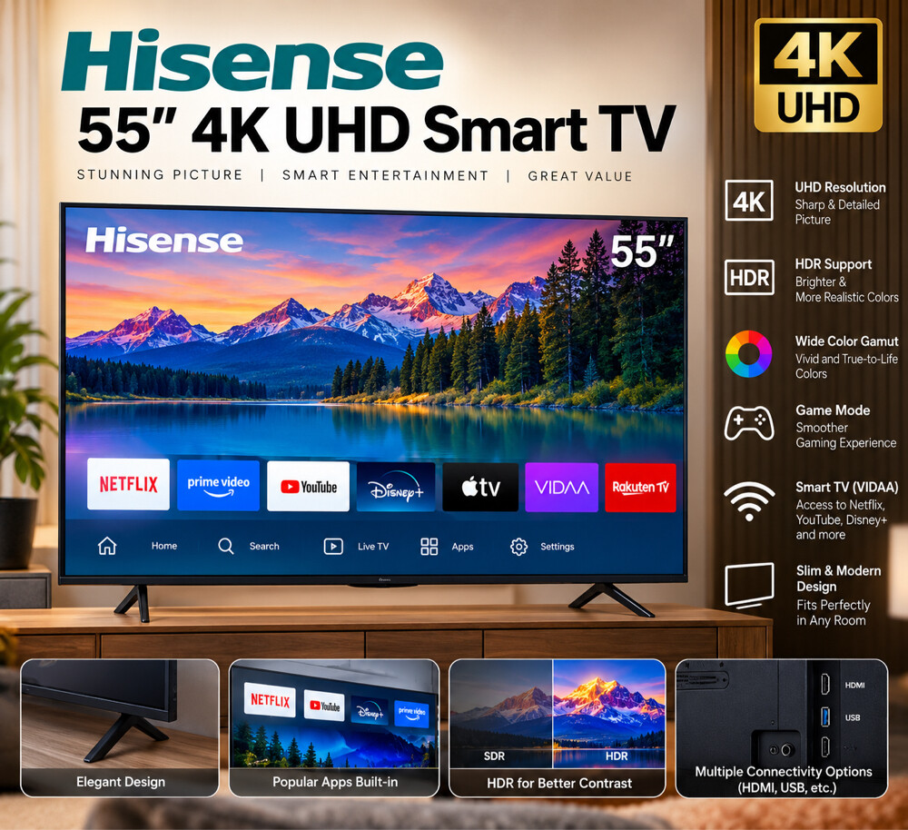 Hisense 55” 4K UHD Smart TV - 1