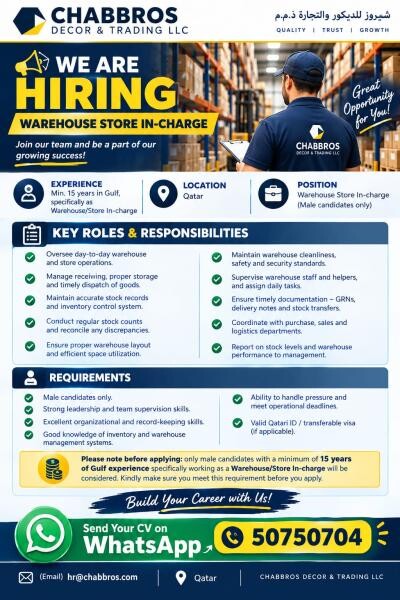 WAREHOUSE IN-CHARGE MALE - 1