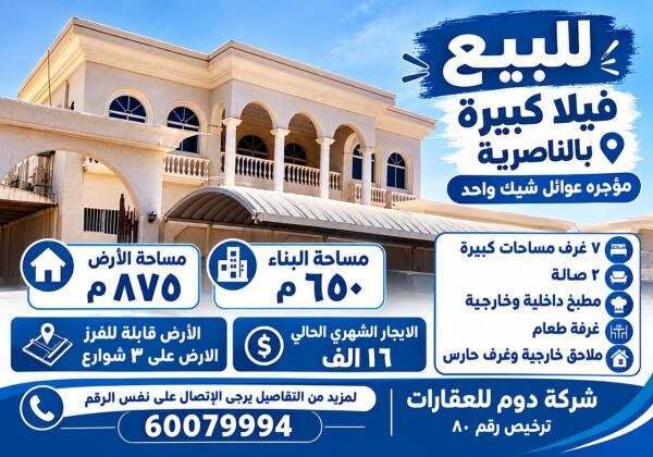 للبيع فيلا كبيرة بالناصرية - 1