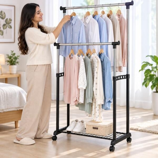 Double Rail Garment Rack Black - 2