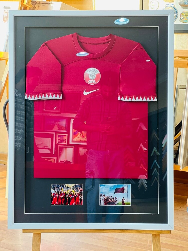 Qatar football team jersey framed - 4