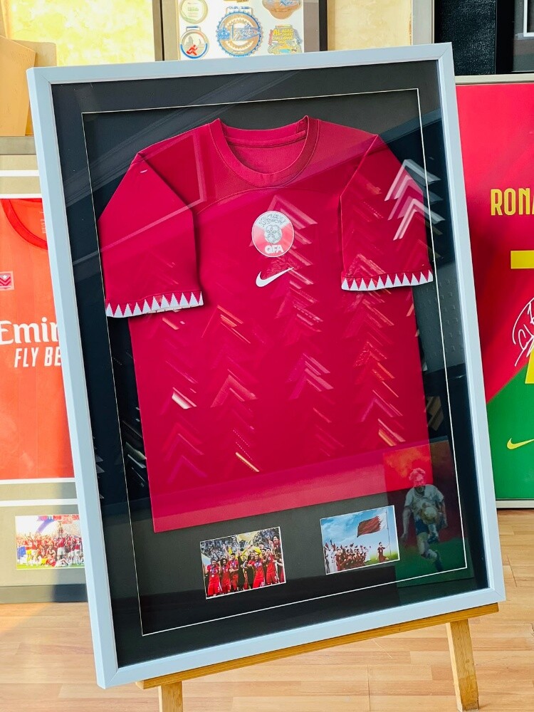 Qatar football team jersey framed - 2