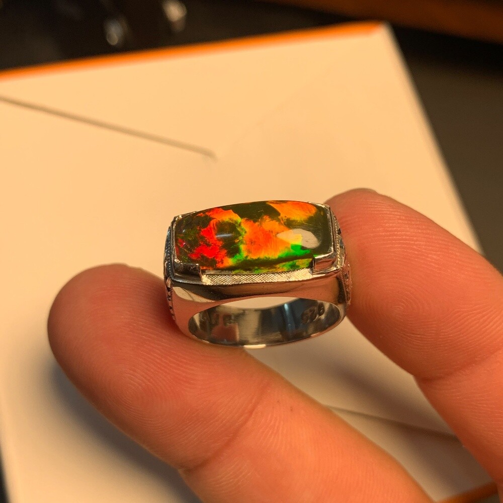 sliver ring black opal - 2