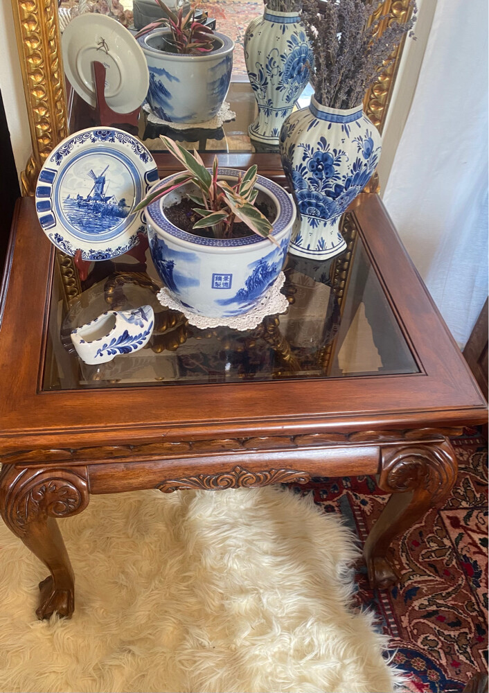 vintage carved wood coffee table - 1