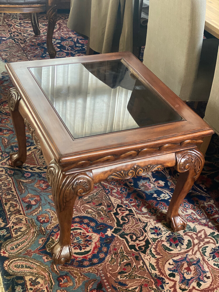 vintage carved wood coffee table - 7