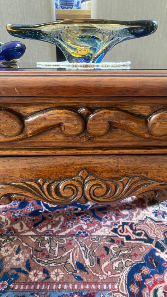 vintage carved wood coffee table - 3