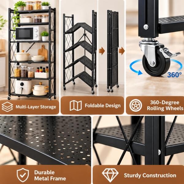 Foldable 5 Tier Storage Trolley - 3