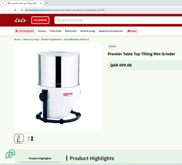 Table Top Tilting Wet Grinder  2L - 1