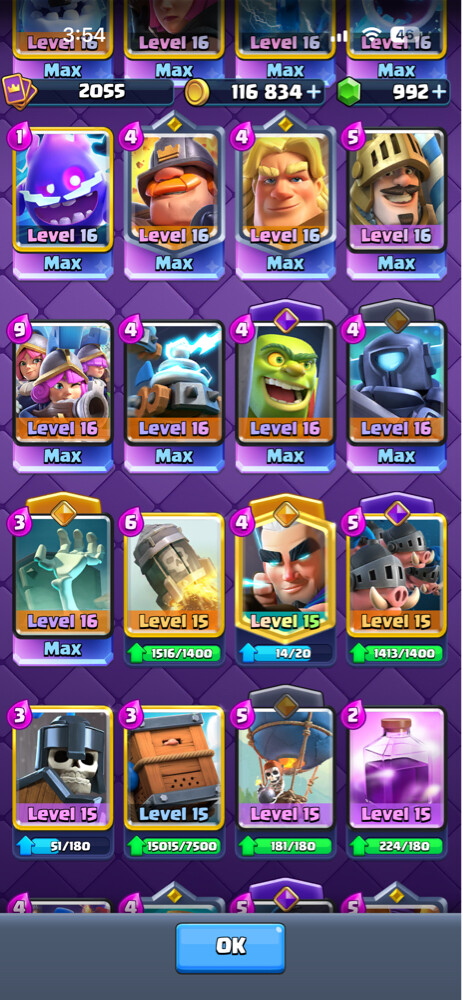 CR Lvl 16, 30 evos, 10 heros  - 10
