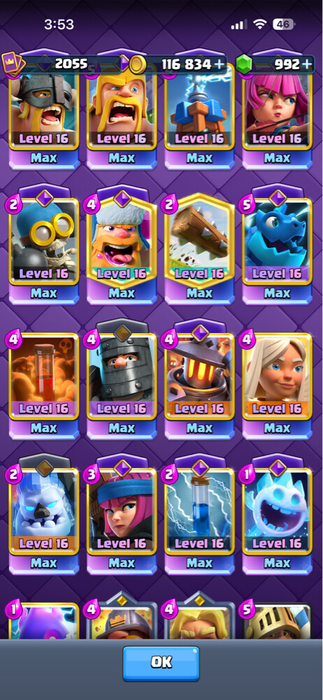 CR Lvl 16, 30 evos, 10 heros  - 12