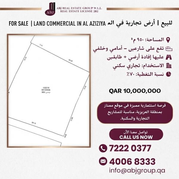 للبيع | أرض تجارية في العزيزية - 1