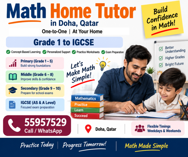 MATH HOME TUTOR IN DOHA, QATAR - 1