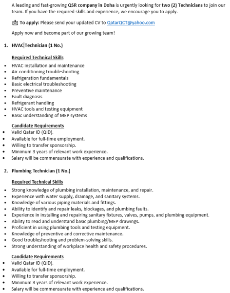 Urgent! HVAC & Plumbing Technicians - 1