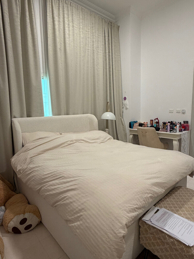Cream Bed & Beige Wardrobe for Sale - 2