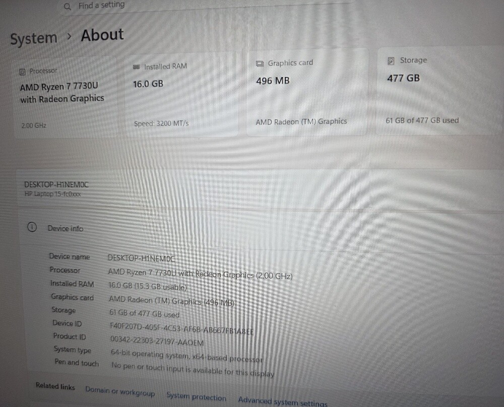 HP Ryzen 7 7000 16GB 512GB 15.6"FHD - 9