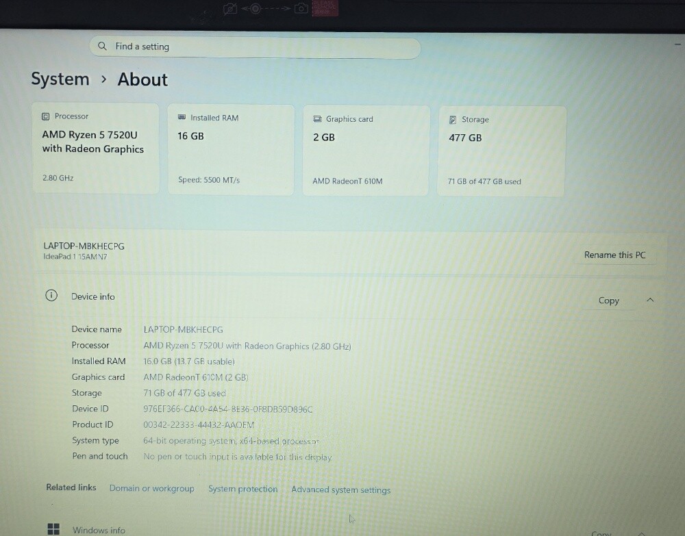Lenovo Ryzen 5 7000 16GB 512GB 15.6 - 12