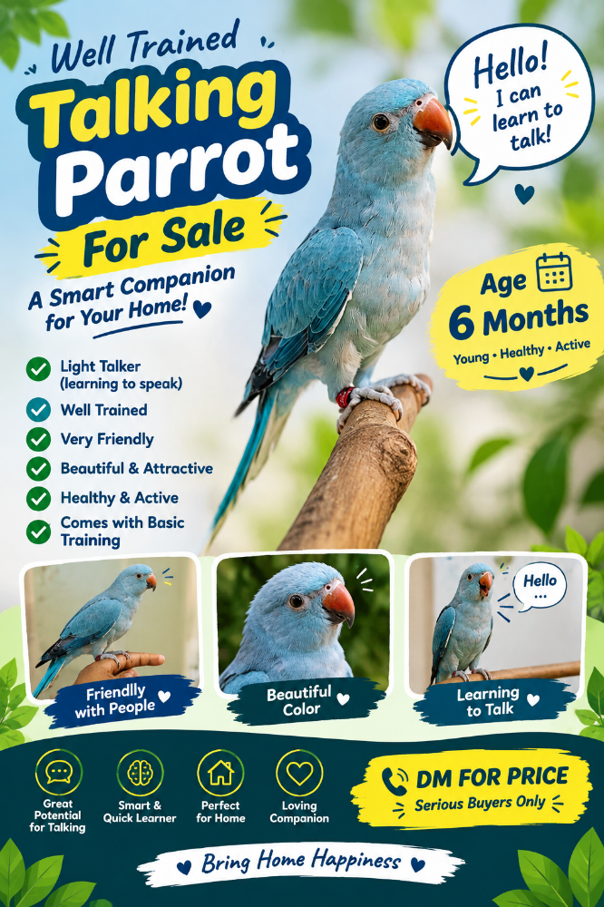 Blue  Ringneck Parakeet - 1