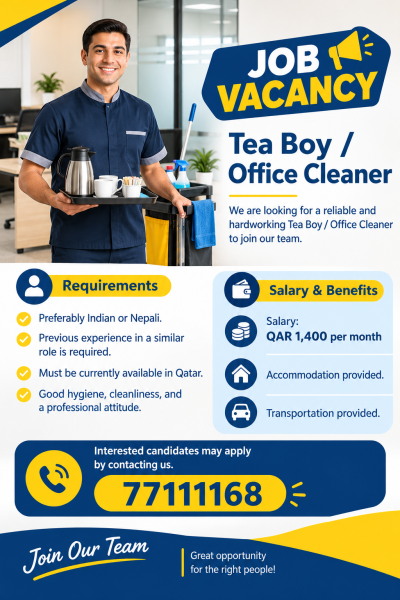 Job Vacancy:Tea Boy / Office Clean - 1