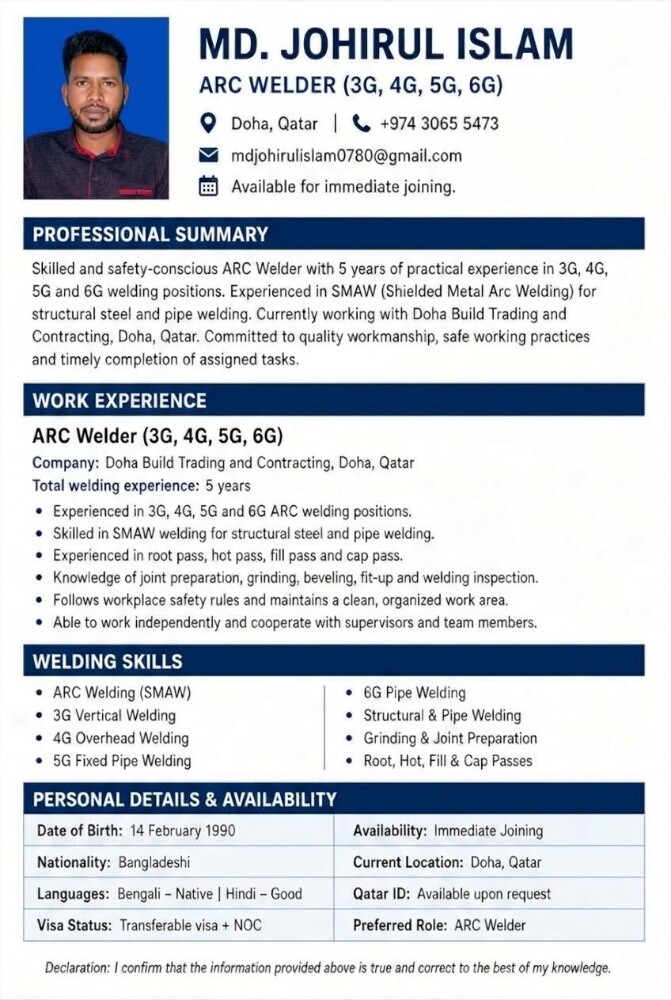 6G ARC Welder Looking for Job - 1
