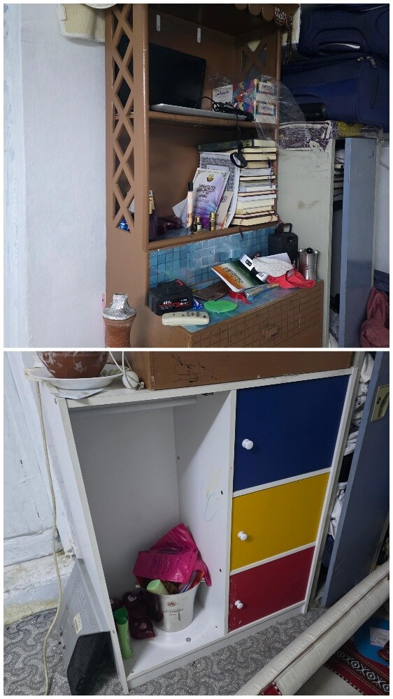 A bookcase and a cabinet—both for j - 1