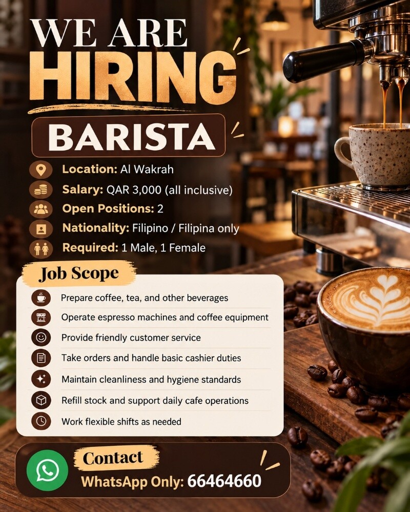 We’re hiring Baristas in Al Wakrah - 1