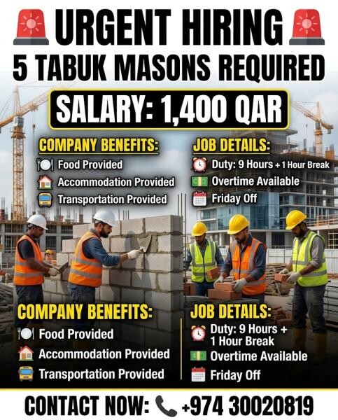 5 TABUK MASONS REQUIRED - 1