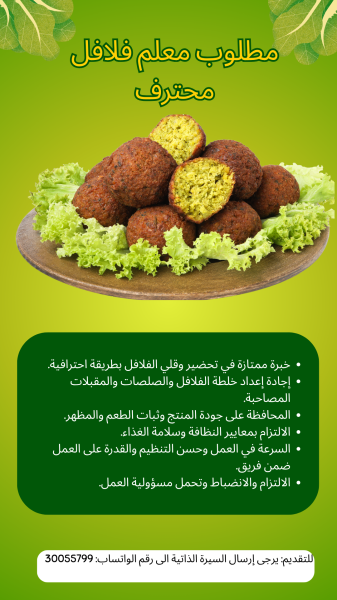 مطلوب معلم فلافل محترف - 1