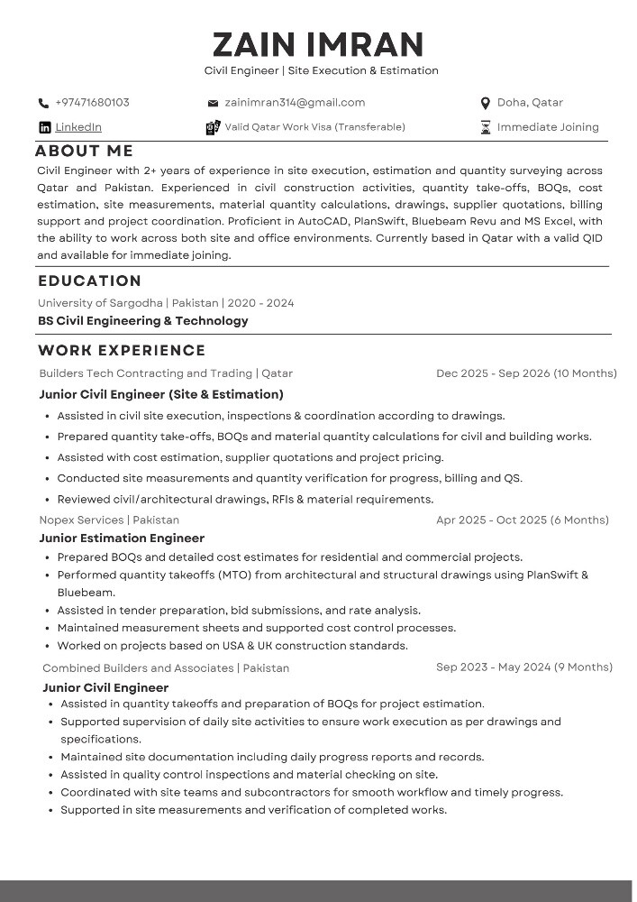 Civil Engineer - Site & Estimation - 1